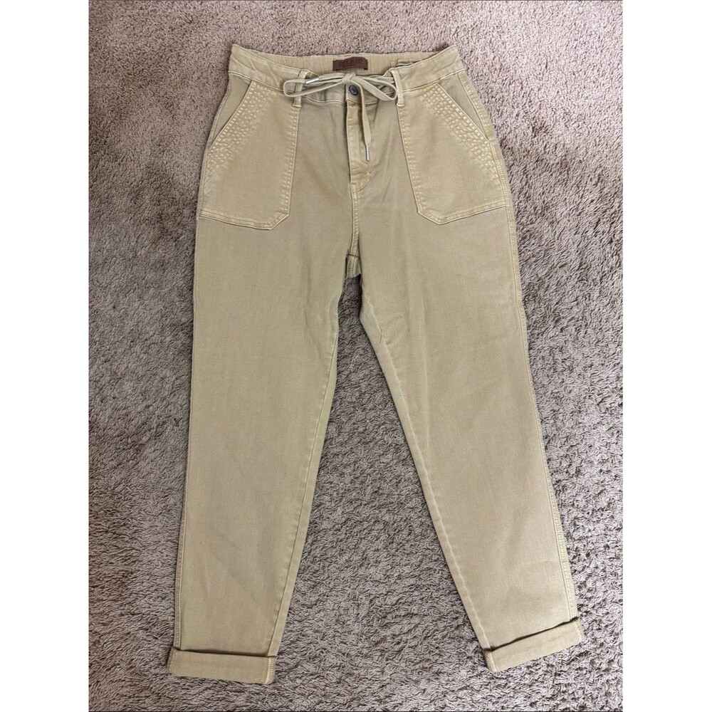 Judy Blue Cuffed Jogger Jeans Garment Dyed High Rise Drawstring Tan size 30